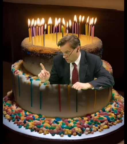 Who is jumping out of the Cake at the next Party.